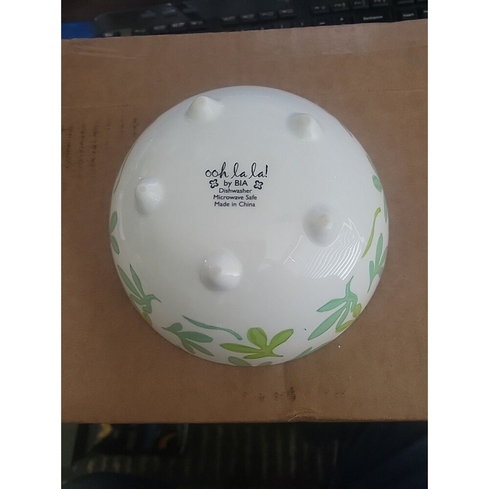 Ooh La La by BIA Stoneware Bowl 6 inches Fruit slice Leaf Blue In And Out  Print - Picture 6 of 10